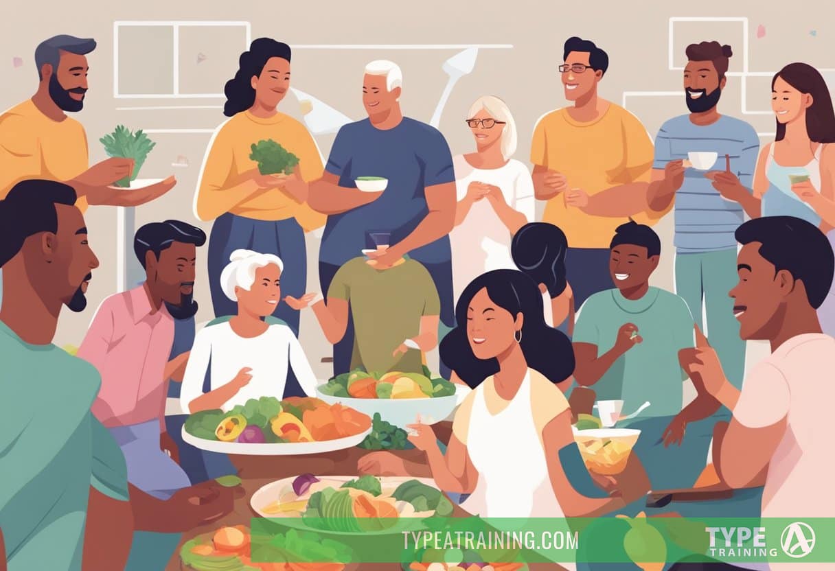 A diverse group of people of various ages, genders, and ethnicities engaging in different activities while following a keto diet