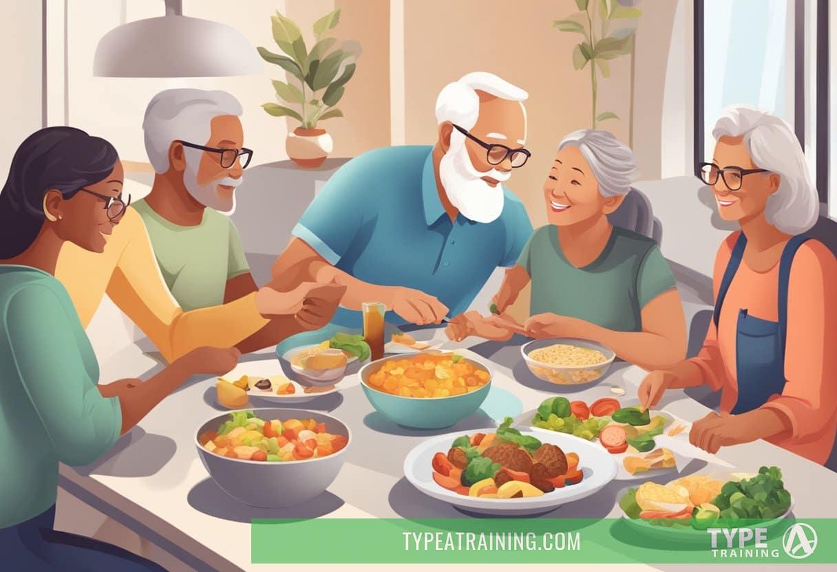 A diverse group of people, including adults, children, and seniors, are engaged in various activities while following a ketogenic diet to manage their diabetes