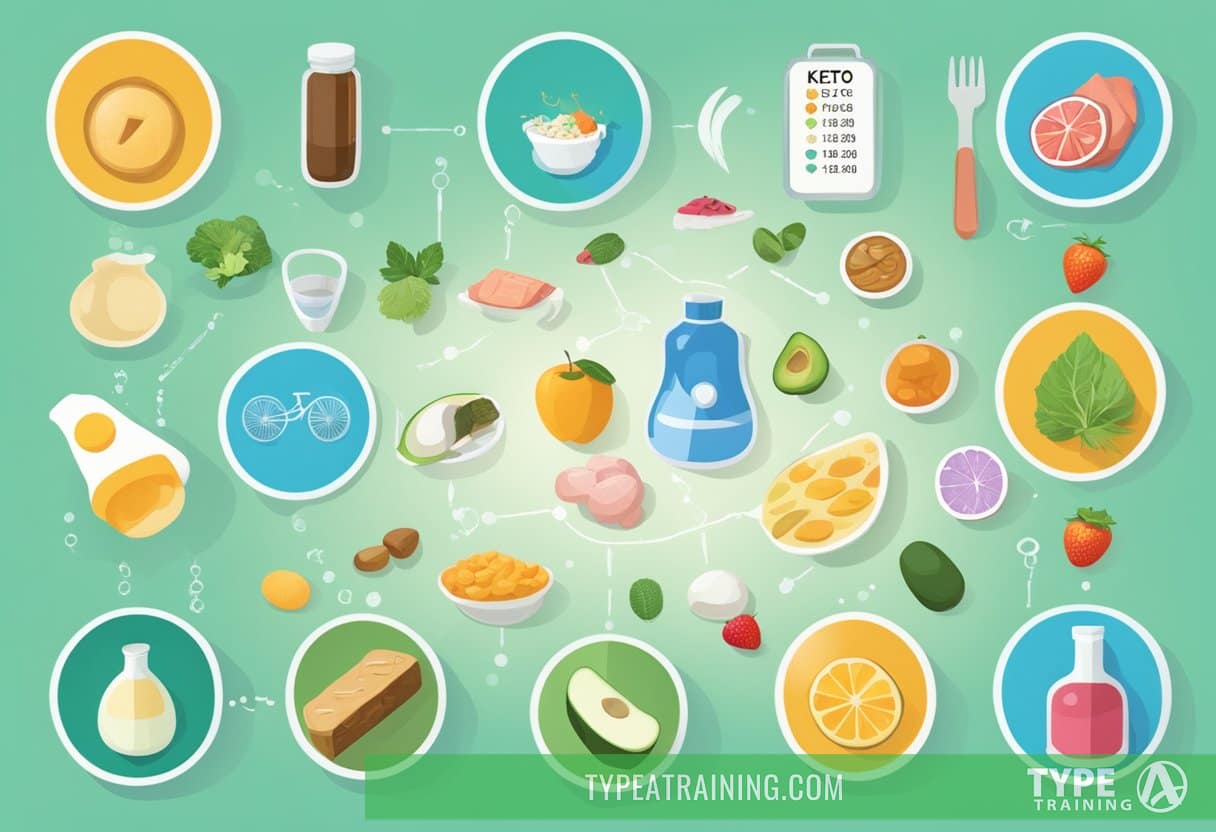 A table with various health condition icons and corresponding side effect symbols, representing the potential risks of keto diet