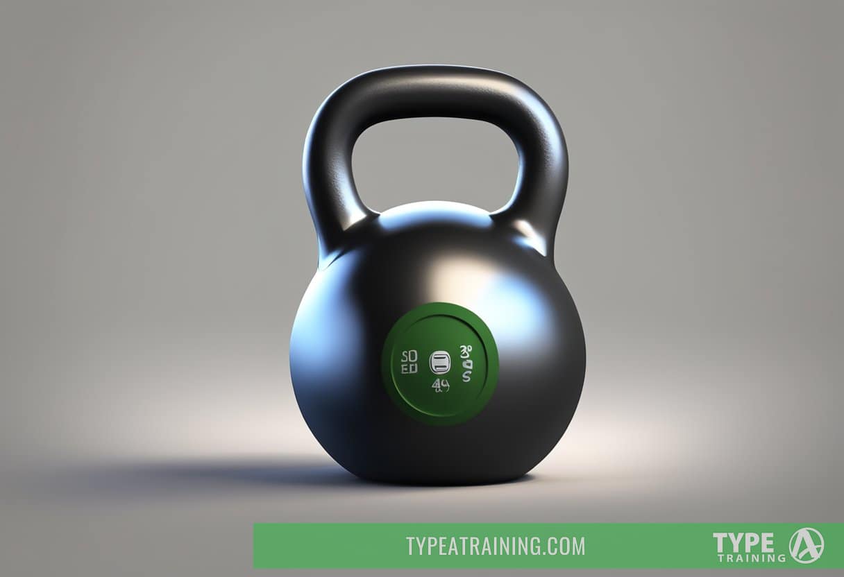 A kettlebell sits on the floor, surrounded by open space. It is ready for a full-body workout, with potential for dynamic movements