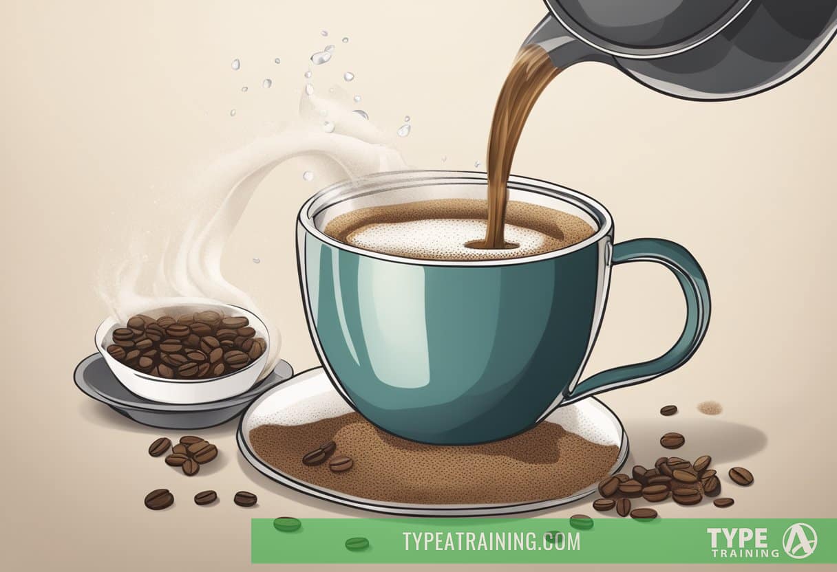 A kettle pours hot water over a coffee filter filled with freshly ground coffee, creating a soothing and tranquil pour-over coffee ritual