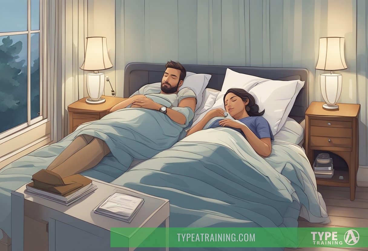 A couple sleeping peacefully in bed, with a CPAP machine on the nightstand and a sense of relief in the air