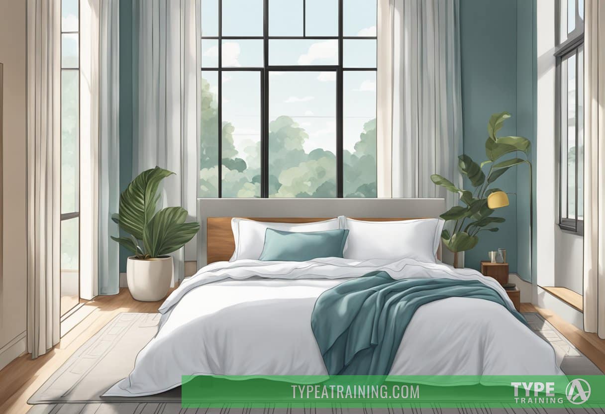 A bed with Brooklinen Linen Core Sheet Set, surrounded by a cool, airy atmosphere with a fan or open window
