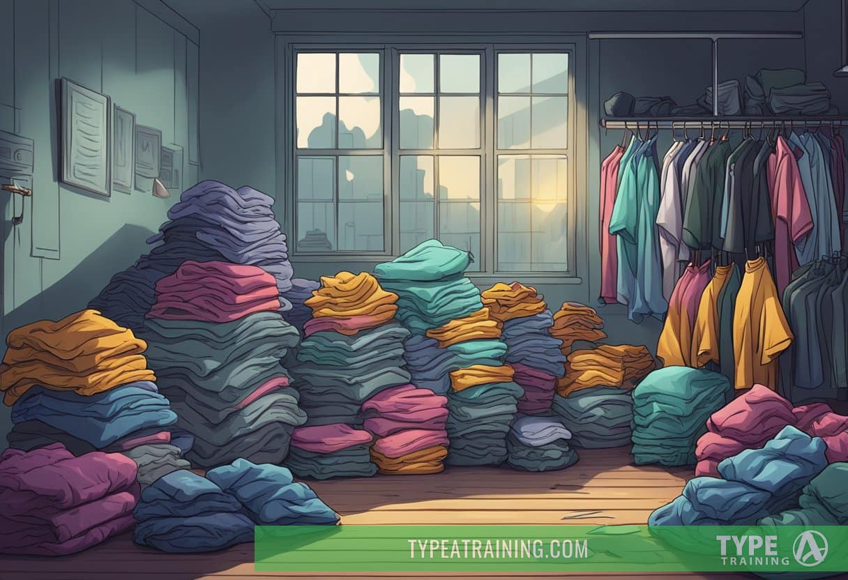 A pile of workout clothing emitting toxic fumes in a dimly lit room