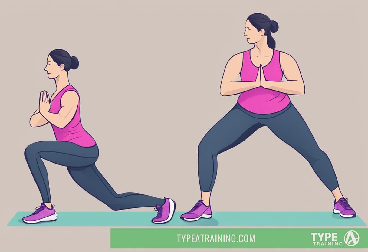 A personal trainer demonstrating low-impact exercises for managing chronic pain, such as yoga, stretching, and resistance training