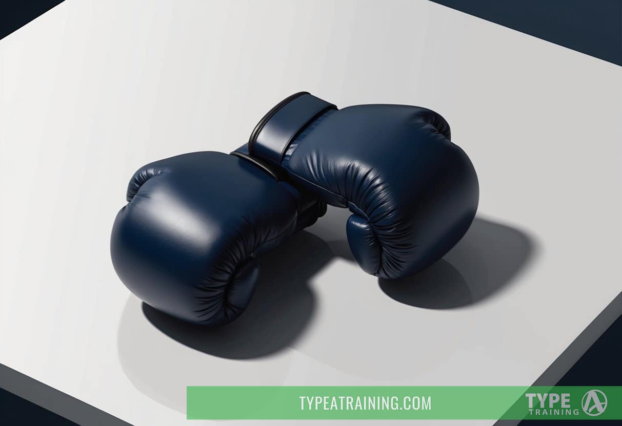 A pair of boxing gloves resting on a clean, white surface with a soft, cushioned interior and a durable, protective exterior