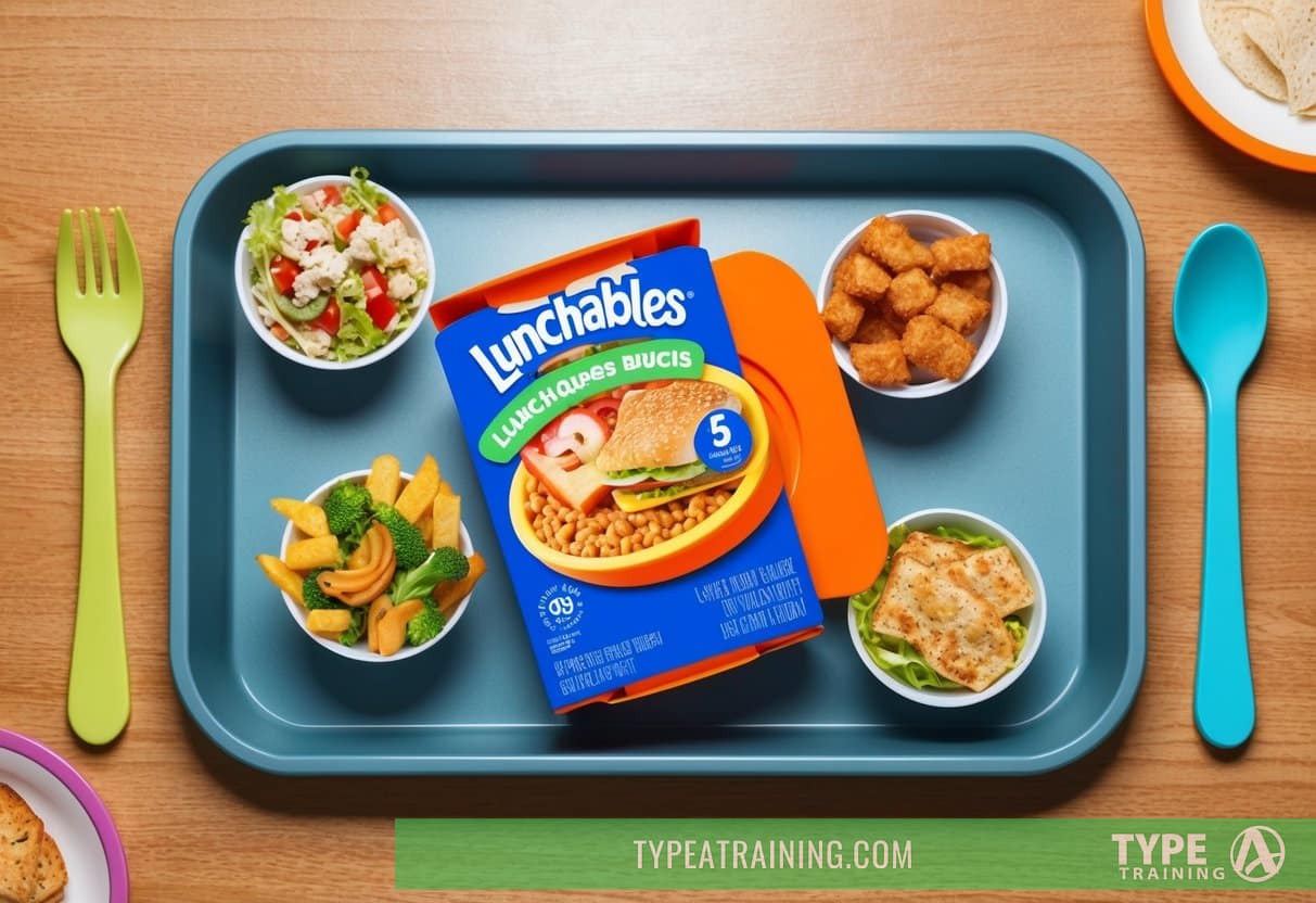 A cafeteria tray with an empty space where a Lunchables meal used to be, surrounded by other lunch options