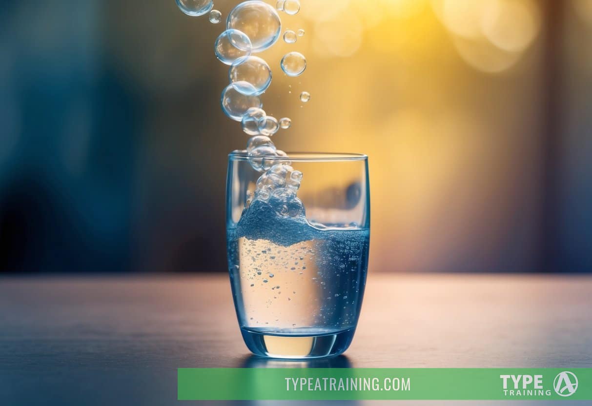 Bubbles rising in a glass of sparkling water with PFAS contamination