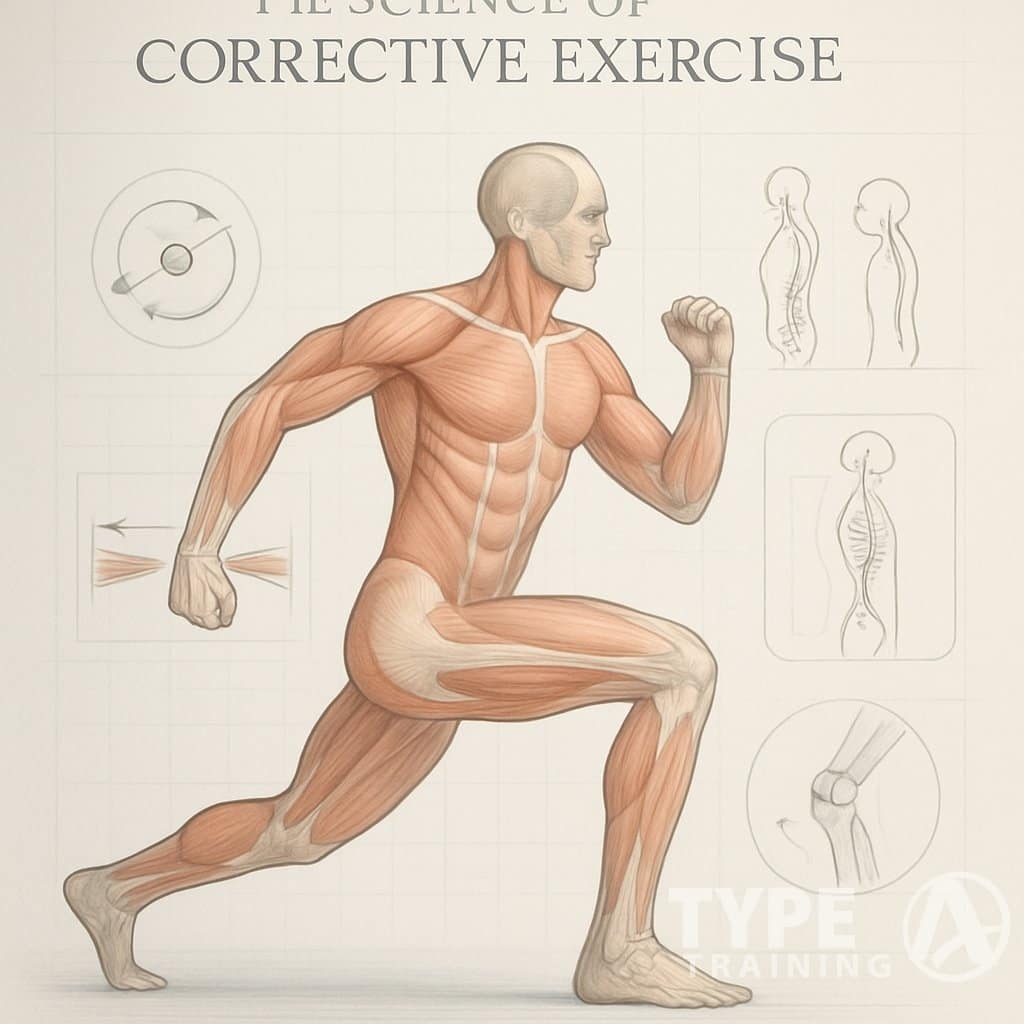 A detailed illustration of a human figure showing muscles and bones with diagrams of joint movement and muscle activation around it.