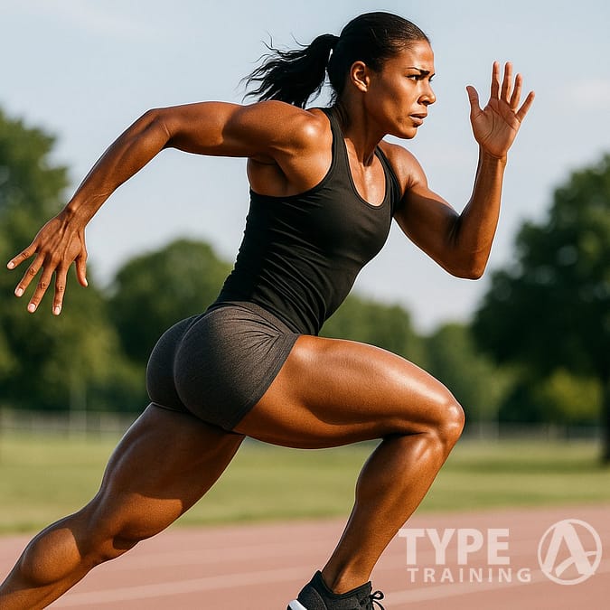 a woman running on a track