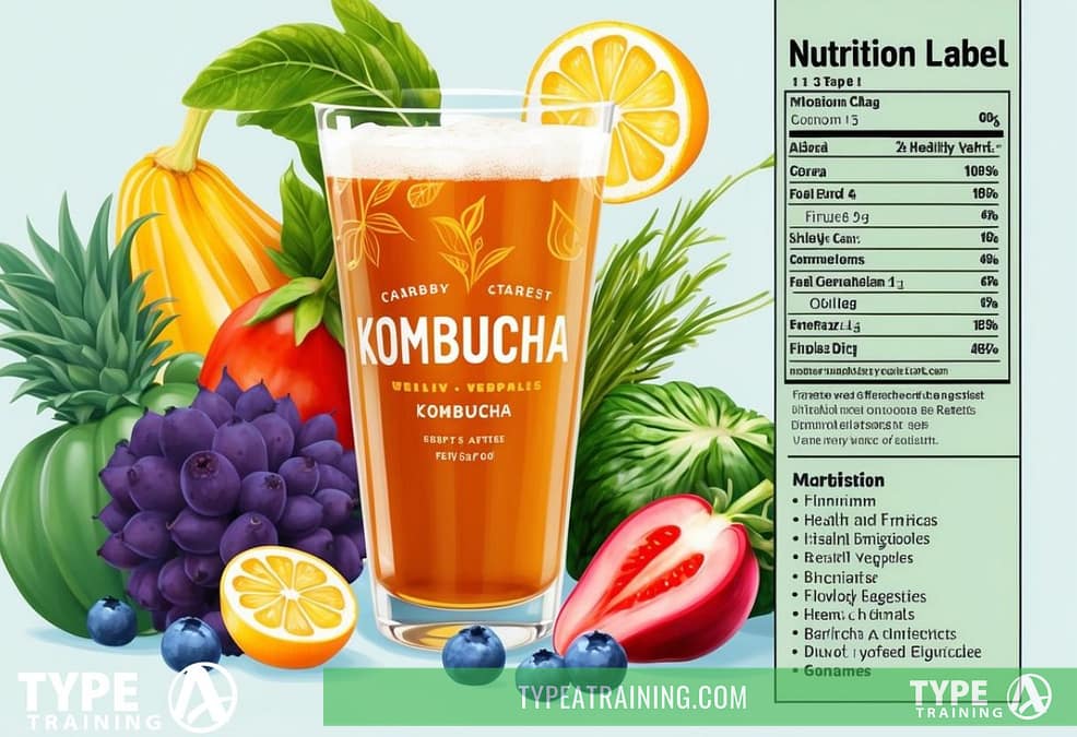 a glass of kombucha with fruits and leaves