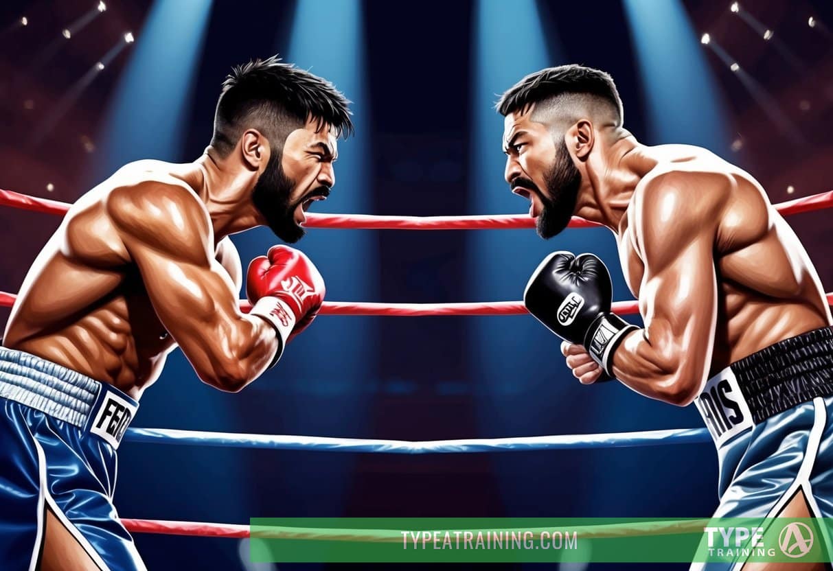 Two fierce fighters face off in the ring, ready to engage in a high-stakes battle of strength and skill