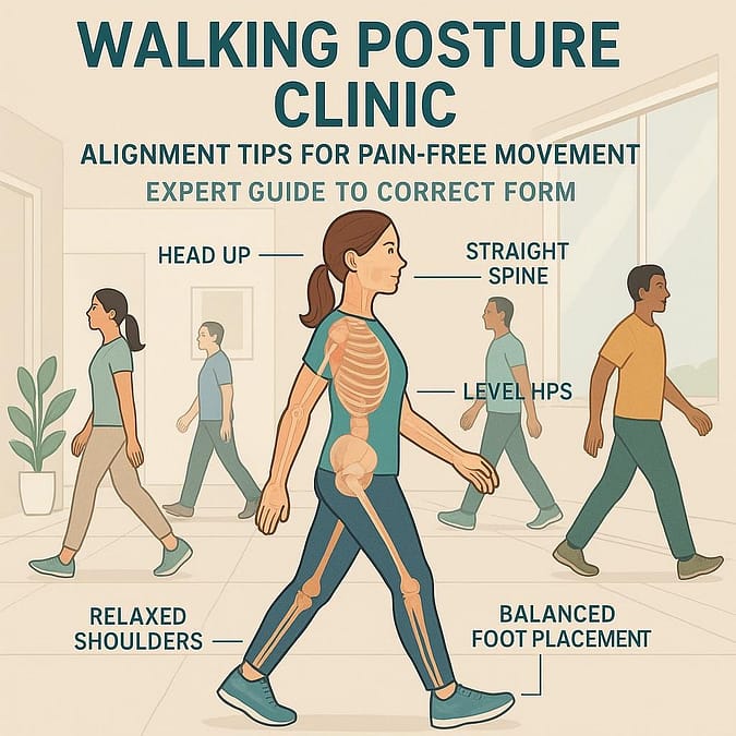 a woman walking with a diagram of the body