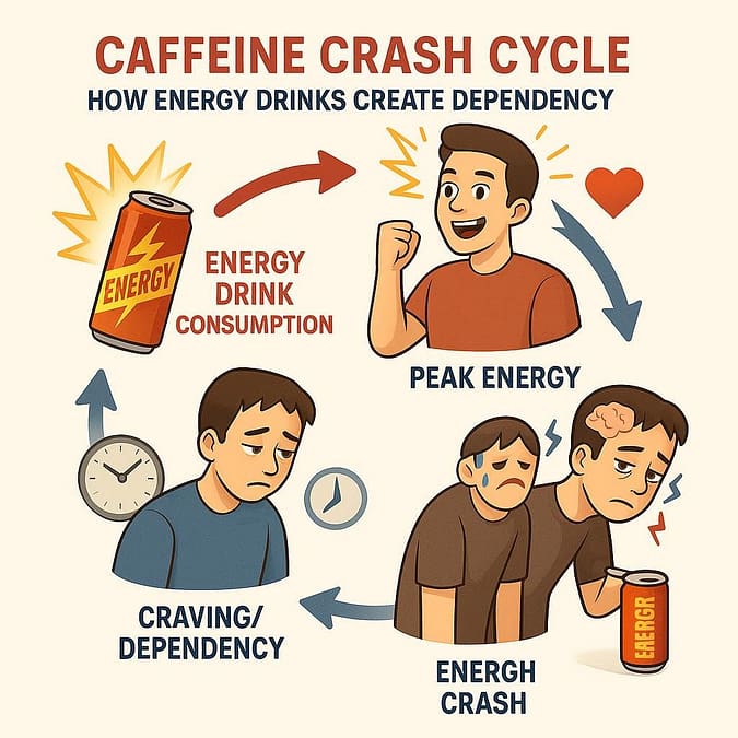 a cartoon of a man drinking energy
