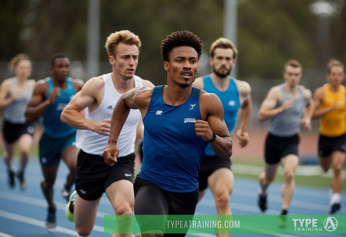 a group of men running on a track