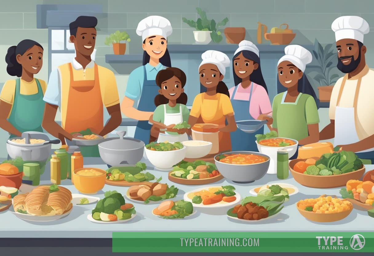 Various backgrounds, ages, and cultures represented by diverse food choices and kitchen settings. Income levels, family structures, and dietary preferences evident in meal preparation and consumption