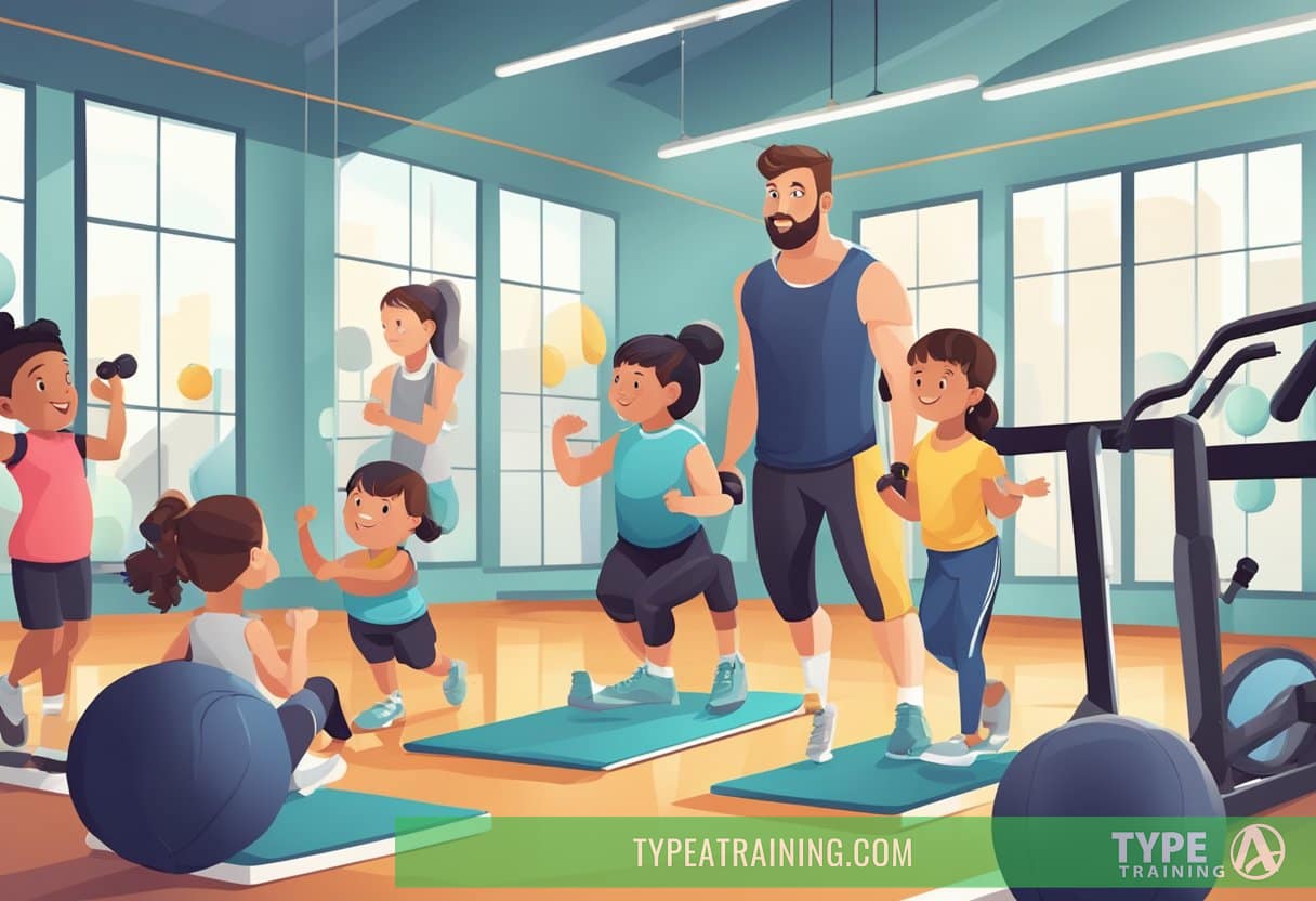 Children in a gym with personal trainers, setting fitness goals