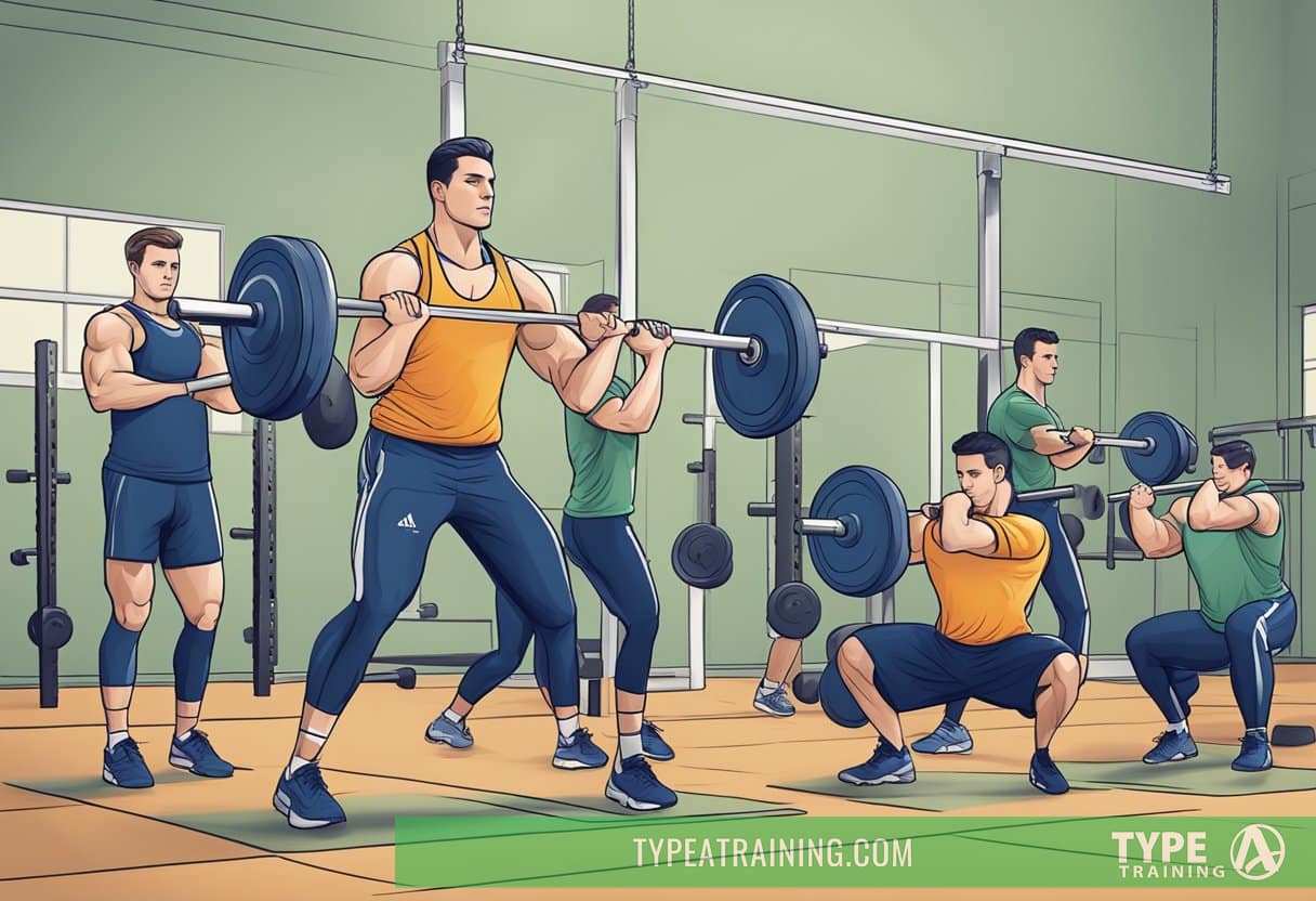 Athletes performing functional exercises and baseball-specific movements in a weight training program