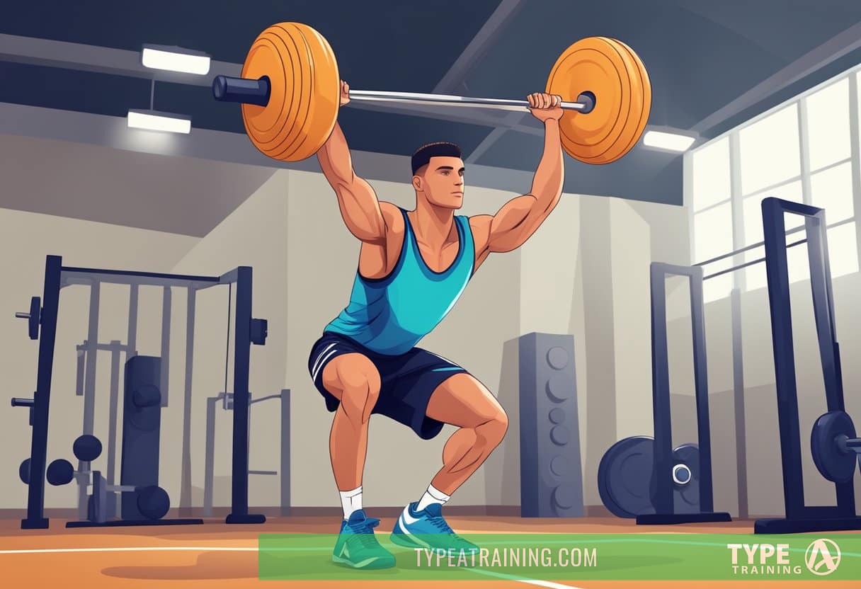 Athlete lifts weights with proper form and safety equipment in basketball training program