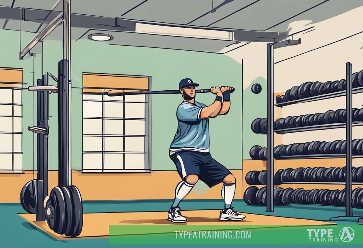 a man holding a bat in a gym