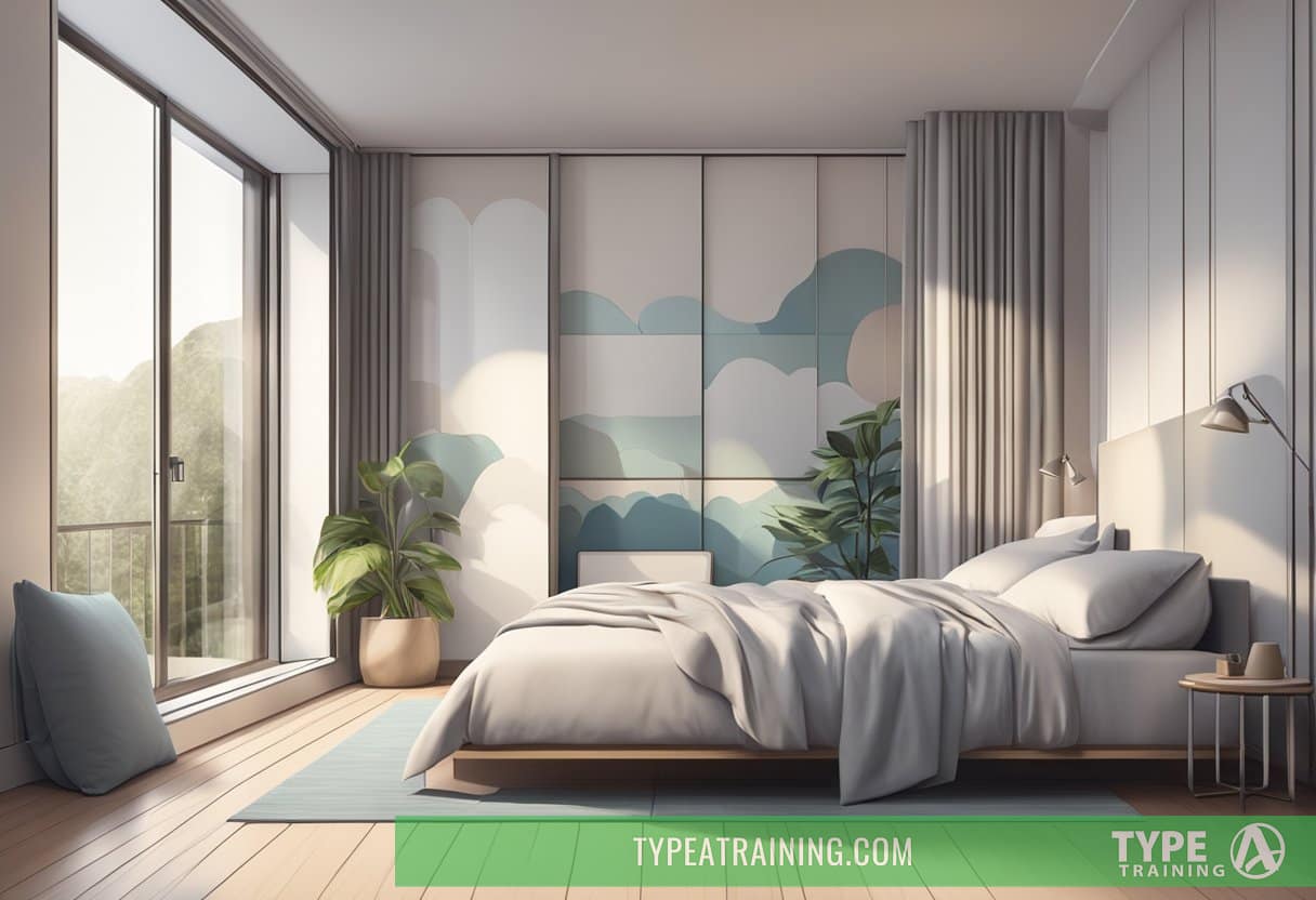 A serene bedroom with a neatly made bed, featuring a set of cooling sheets with a smooth and comfortable texture
