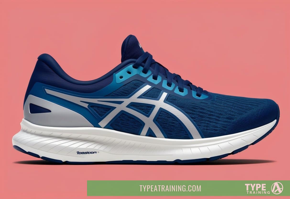 A close-up of a running shoe's toe box, showing the shape and structure of the front part of the shoe