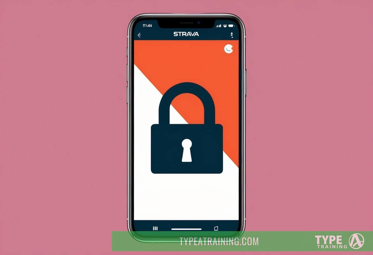 A smartphone with location services disabled and a padlock symbol overlaying the Strava app icon