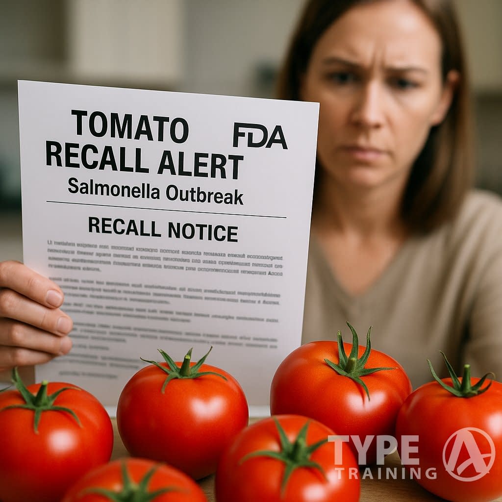 a woman holding a paper with tomatoes around it