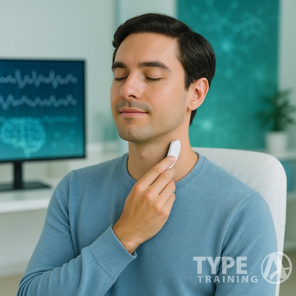 a man holding a device to his neck
