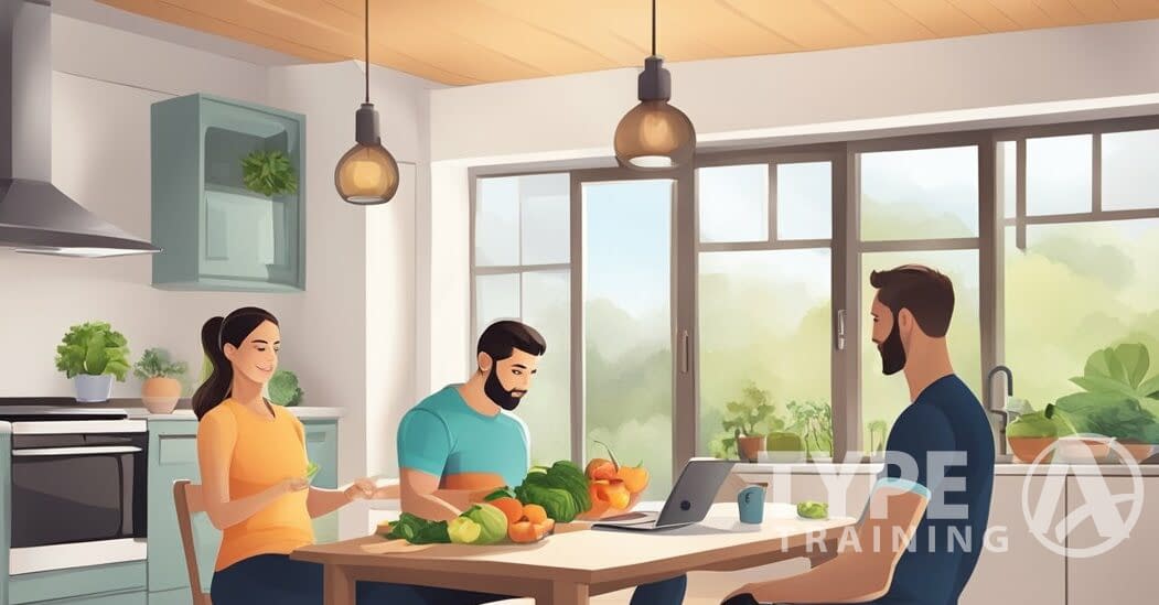 A person receiving guidance on nutrition and exercise from a personal trainer in the comfort of their own home