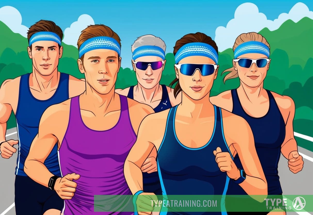 a group of people running