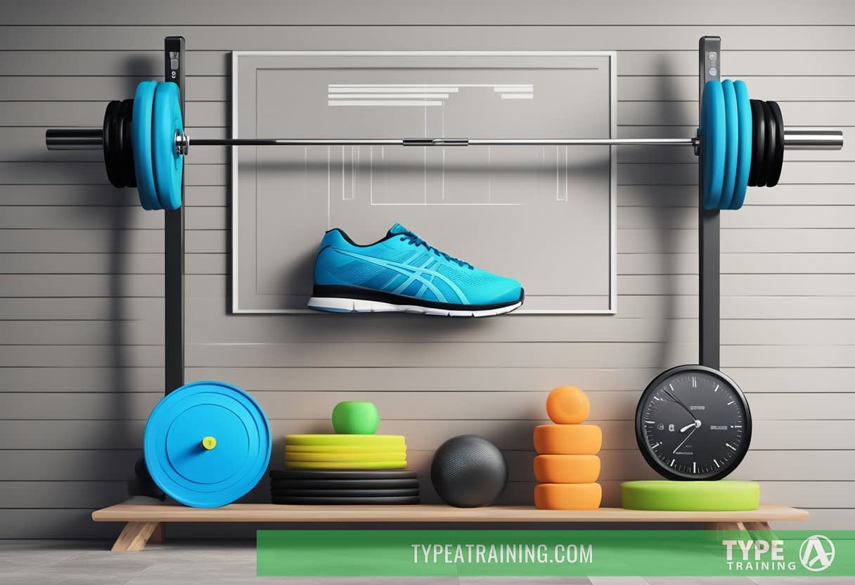 a barbells and weights on a shelf