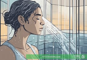 a woman taking a shower