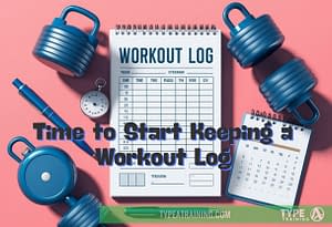 a notebook with weights and a clock on it