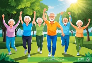 a group of old people running in a park