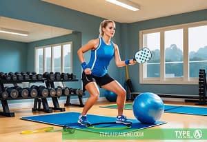 a woman in a gym holding a paddle