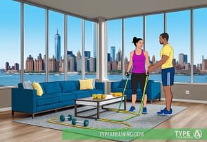 a man and woman in a room with a large window