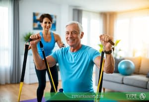 In Home Personal Trainer for Seniors, a man and woman exercising with straps,