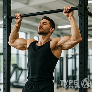 a man holding up a bar