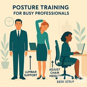 a man and woman standing in front of a desk