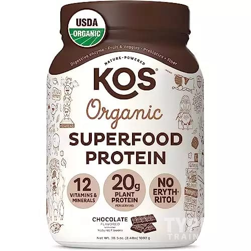 KOS Vegan Protein Powder Erythritol Free, Chocolate - Organic Pea Protein Blend, Plant Based Superfood Rich in Vitamins & Minerals - Keto, Dairy Free - Meal Replacement for Women & Men, 28 Ser...
