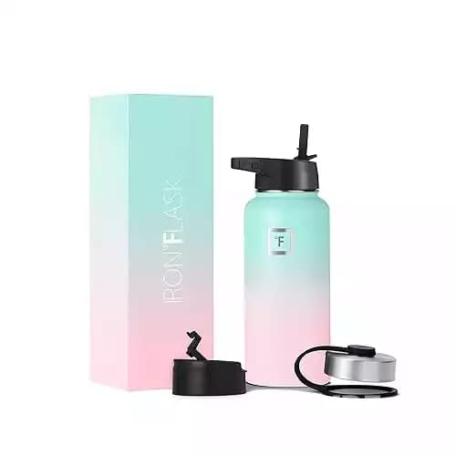 IRON FLASK Sports Water Bottle - 32 Oz 3 Lids (Straw Lid), Leak Proof - Stainless Steel Gym & Sport Bottles for Men, Women & Kids - Double Walled, Insulated Thermos, Metal Canteen