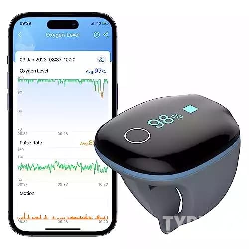Wellue O2Ring Oxygen Monitor with Vibration Reminder -Bluetooth O2 Pulse Oximeter Rechargeable, Continuous Recording of SpO2 & PR, Blood Oxygen Saturation Tracker with Free APP & PC Reports