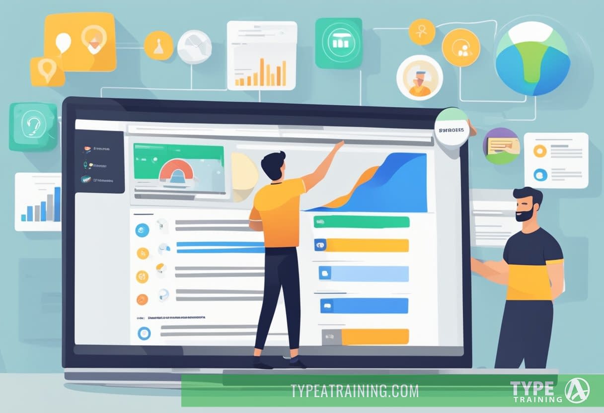 A person using a laptop to search for personal trainers online, with various websites and search results displayed on the screen