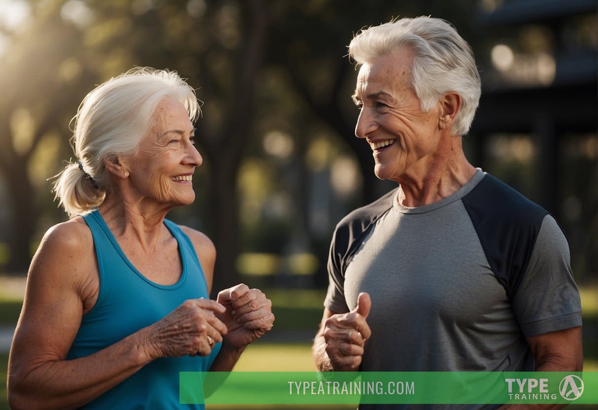 An elderly person and a personal trainer discussing exercise options for health conditions