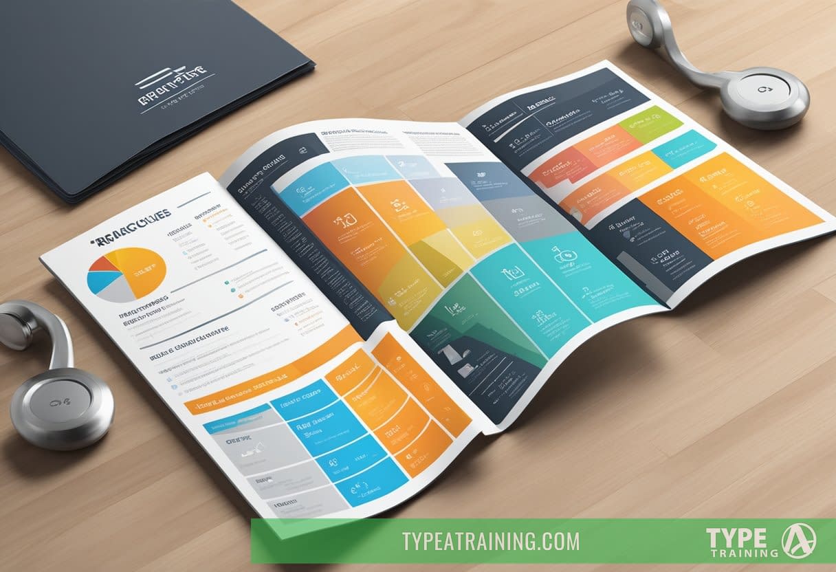A gym brochure lies open on a sleek counter, highlighting amenities and services. A price chart and list of factors to consider are displayed prominently