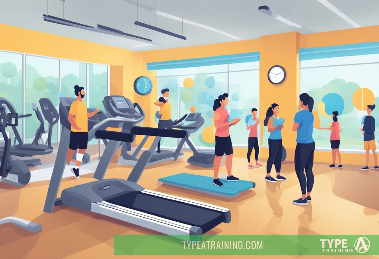 People comparing gym options, looking at price lists and facility features, considering factors like location and amenities