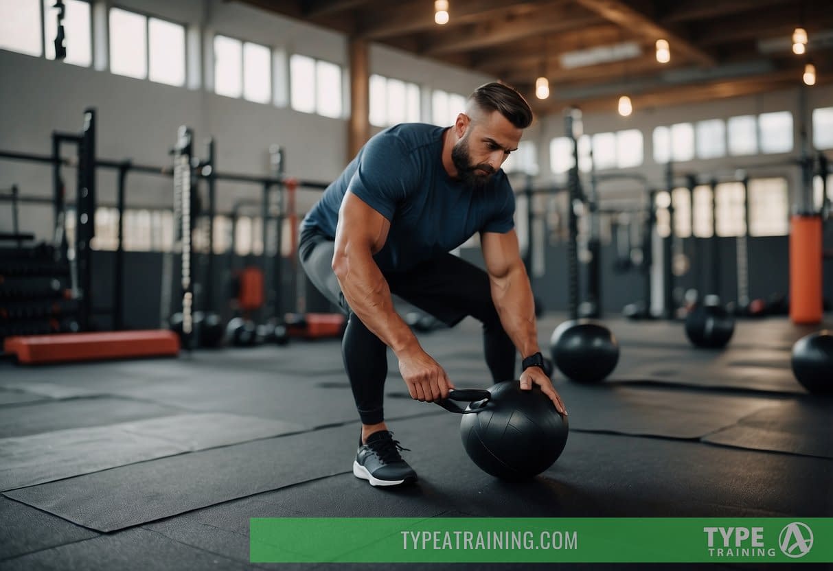 A person setting up a HIIT workout area with clear safety precautions and equipment