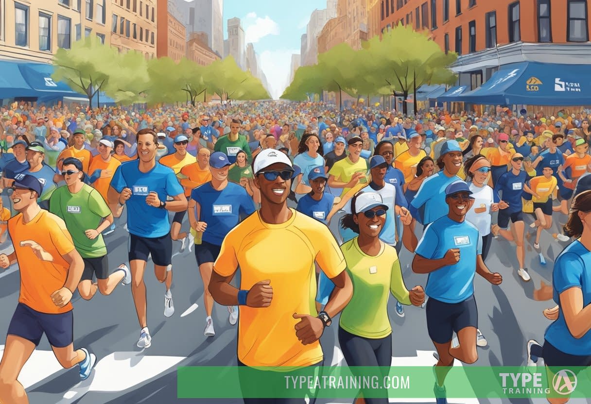 Runners being cheered on by spectators along the New York City Marathon route