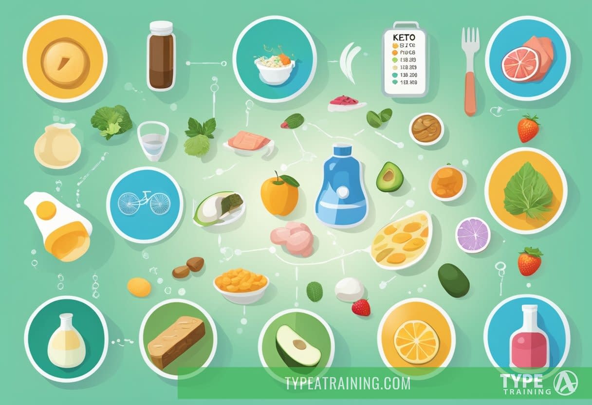 A table with various health condition icons and corresponding side effect symbols, representing the potential risks of keto diet